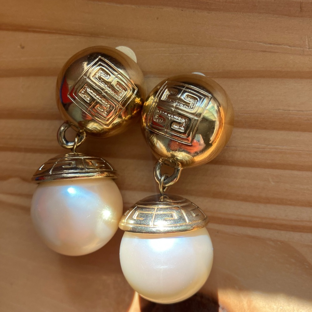 Vintage 80’s Givenchy Gold and Pearl Drop Earrings